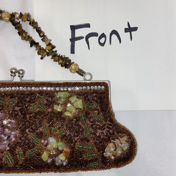 Vintage Handled Purse Handbag Victorian Style Genuine Black Onyx Carnelian - Picture 7 of 15